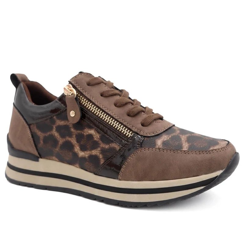 Zip-Up Laced Trainers - WBINS39070 / 325 159 - Brown Leopard