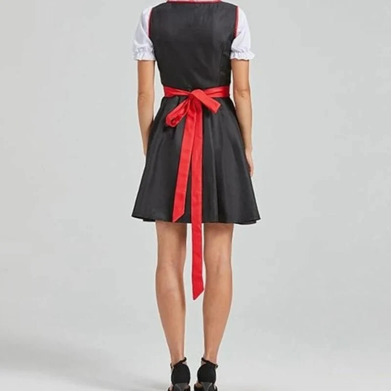 Karolina | Damen Trachtenkleid Für Oktoberfest Mit Rotem Design Und Schwarzem Oberteil
