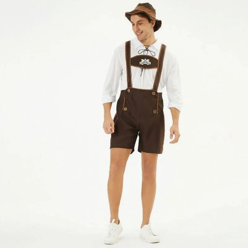 Rudolf | Herren Braun Oktoberfest Lederhose Mit Kurzen Beinen Und Träger Design