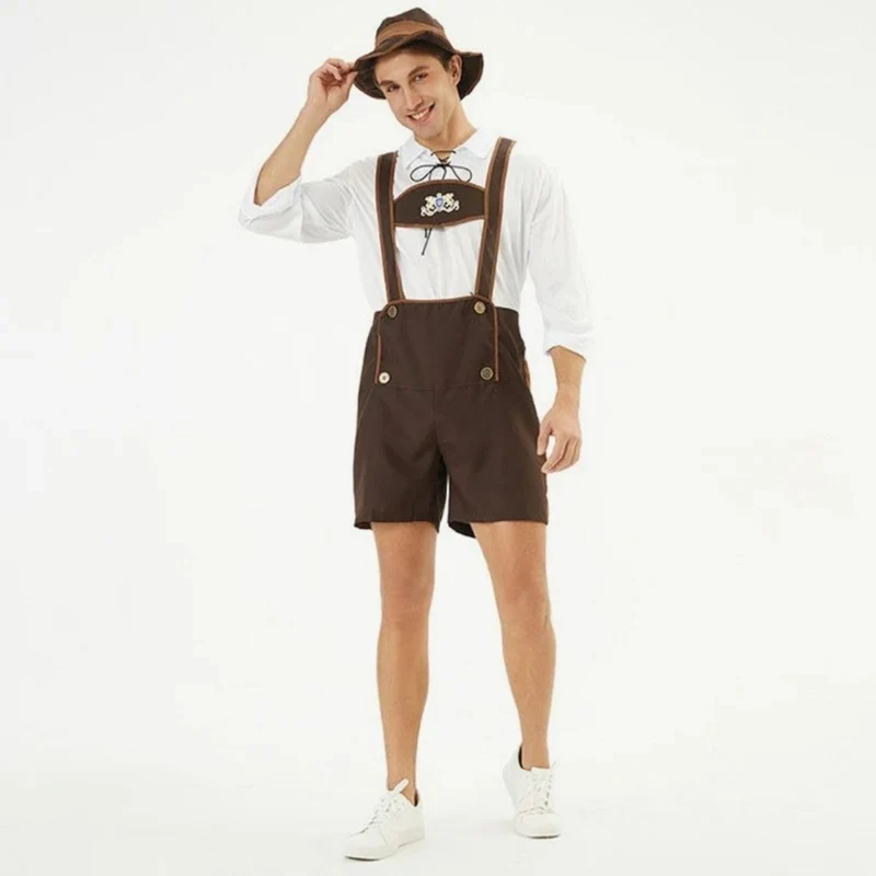 Rudolf | Herren Braun Oktoberfest Lederhose Mit Kurzen Beinen Und Träger Design