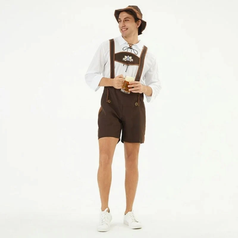Rudolf | Herren Braun Oktoberfest Lederhose Mit Kurzen Beinen Und Träger Design
