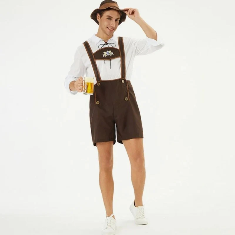 Rudolf | Herren Braun Oktoberfest Lederhose Mit Kurzen Beinen Und Träger Design
