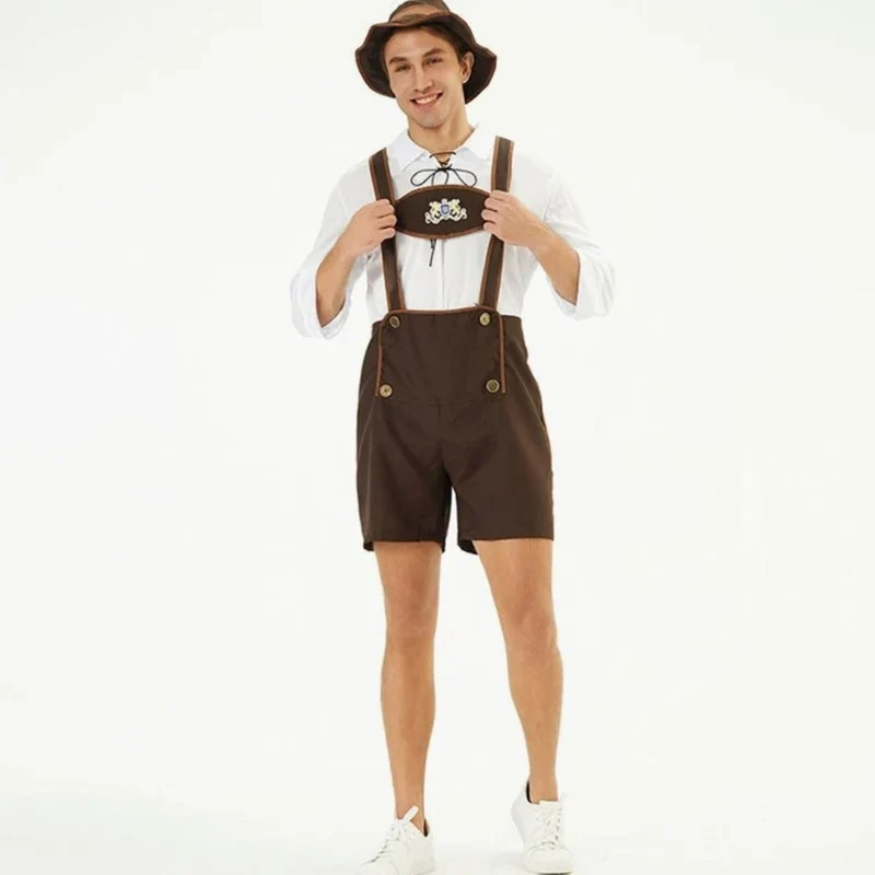 Rudolf | Herren Braun Oktoberfest Lederhose Mit Kurzen Beinen Und Träger Design