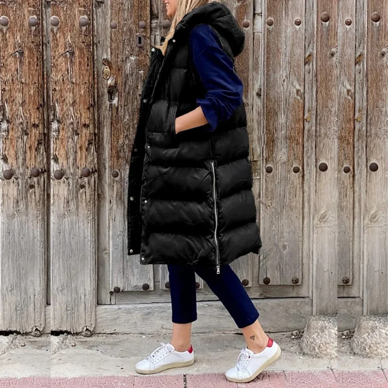 Lilian | Damen Lange Weste Mit Kapuze, Reißverschluss Und Komfort Design