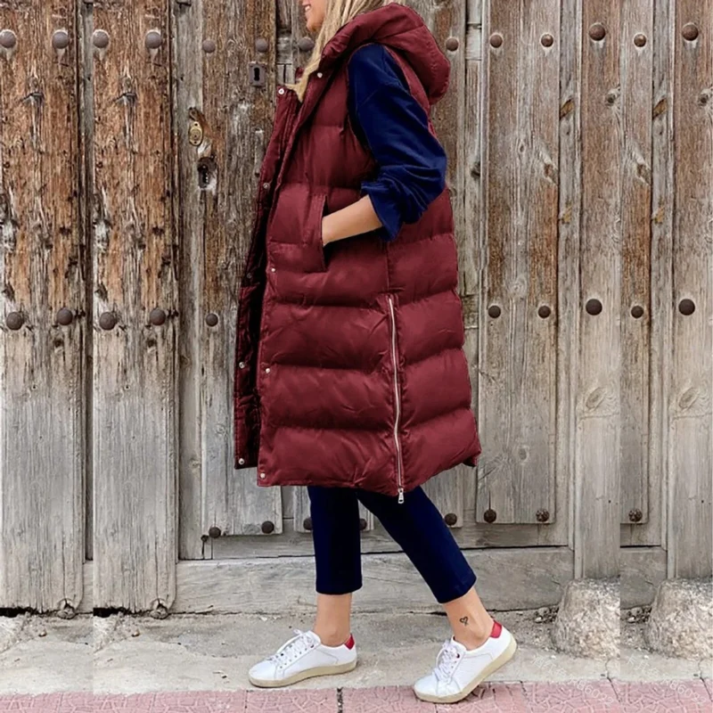 Lilian | Damen Lange Weste Mit Kapuze, Reißverschluss Und Komfort Design