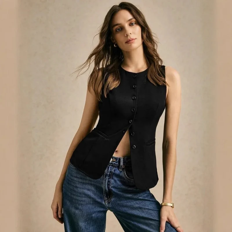 Tabea | Damen Weste Mit Knöpfen Und Schmalem Design