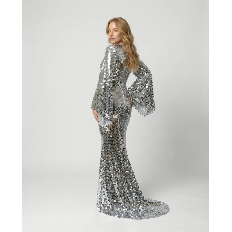 Nadja | Damen Silber Abendkleid Mit Pailletten, Party Design Und Glitzer Effekt