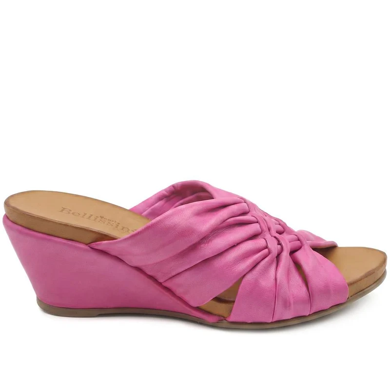 Bellissimo Leather Peep Toe Mule Sandals - BELMET43002 / 329 219 - Pink