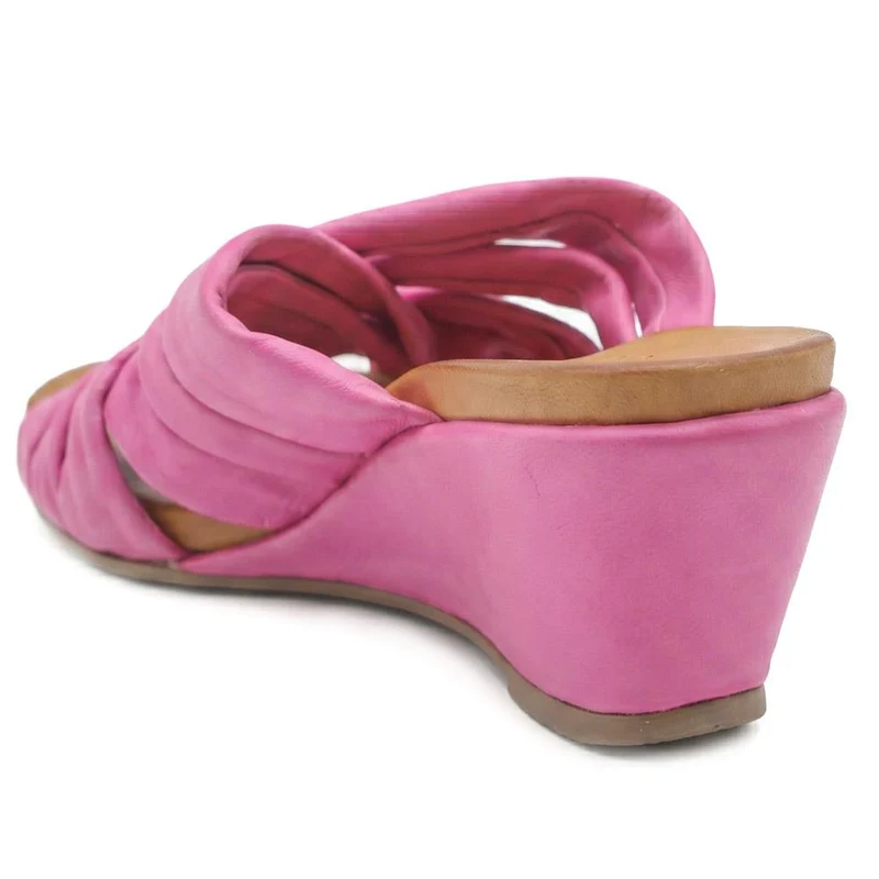 Bellissimo Leather Peep Toe Mule Sandals - BELMET43002 / 329 219 - Pink