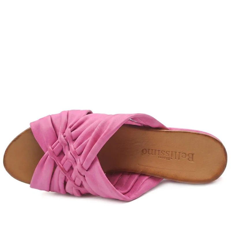 Bellissimo Leather Peep Toe Mule Sandals - BELMET43002 / 329 219 - Pink