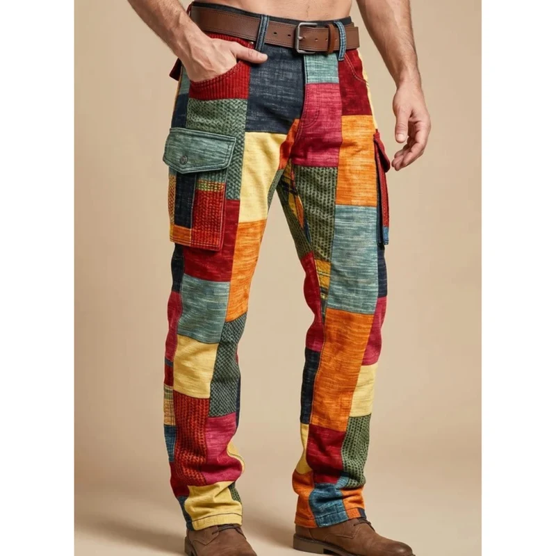 Achim | Herren Hose mit Patchwork Muster und Taschen an den Beinen