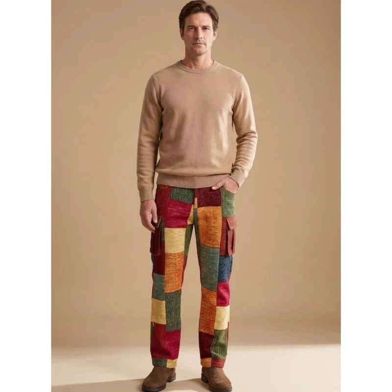 Achim | Herren Hose mit Patchwork Muster und Taschen an den Beinen