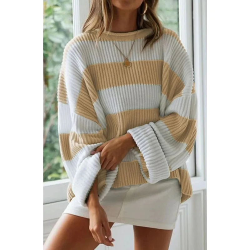 Luise | Damen Langarm Strickpullover mit Streifen und Oversized Schnitt