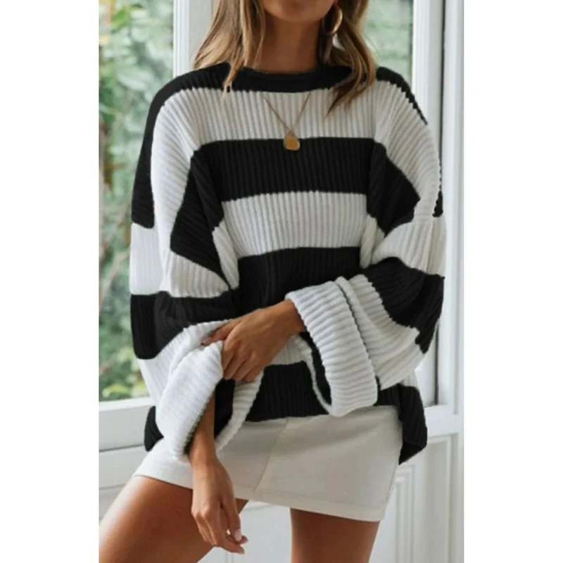 Luise | Damen Langarm Strickpullover mit Streifen und Oversized Schnitt