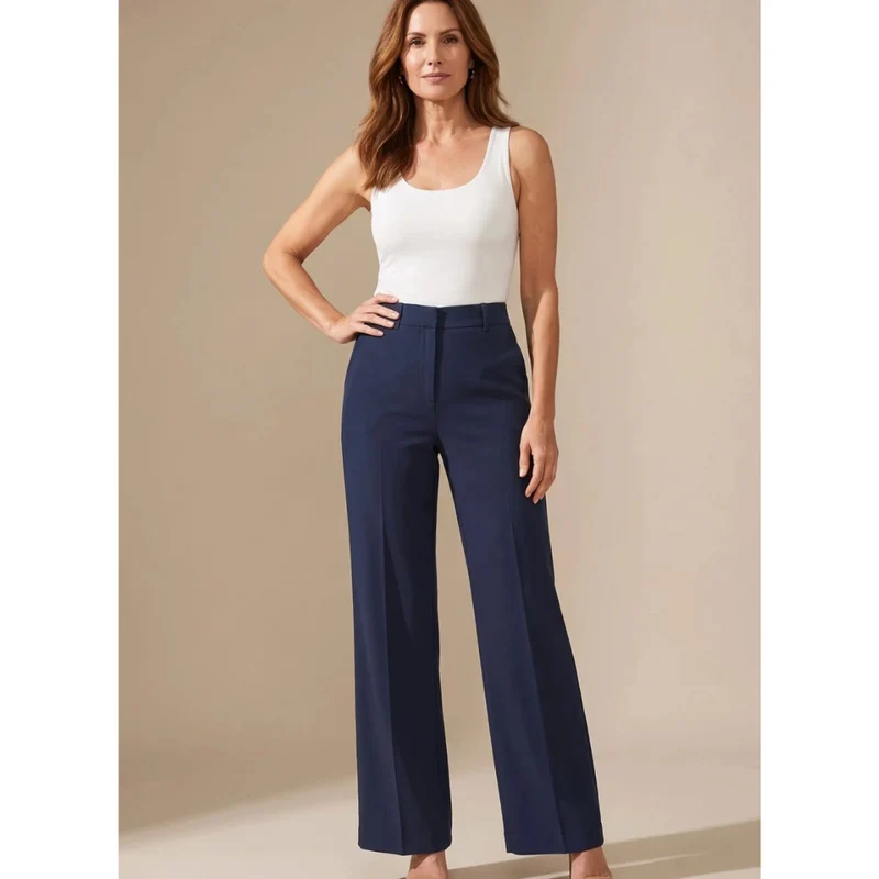 Clarissa | Damen Hose mit Hoher Taille, Weitem Bein und Knöpfen