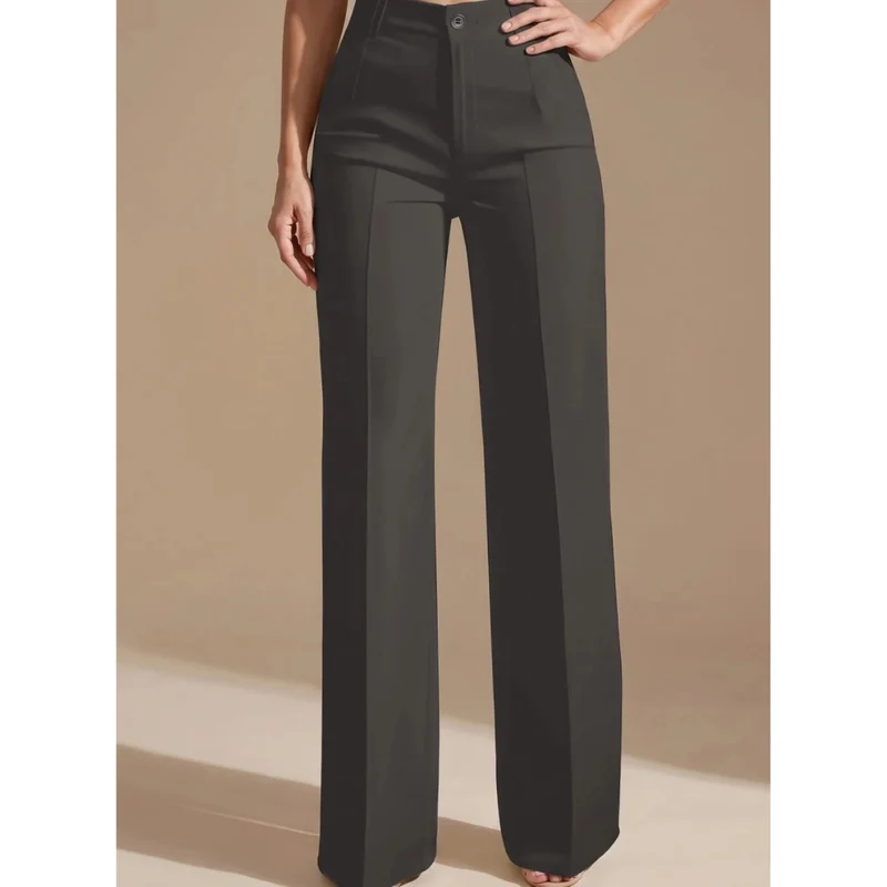 Clarissa | Damen Hose mit Hoher Taille, Weitem Bein und Knöpfen