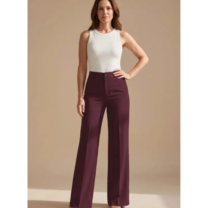Clarissa | Damen Hose mit Hoher Taille, Weitem Bein und Knöpfen