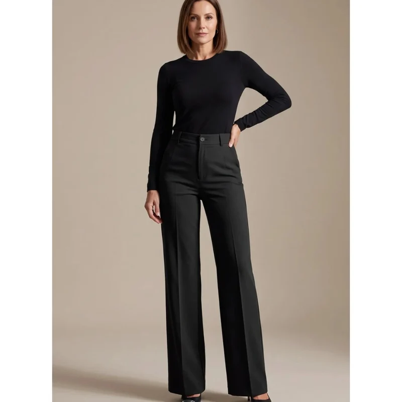 Clarissa | Damen Hose mit Hoher Taille, Weitem Bein und Knöpfen