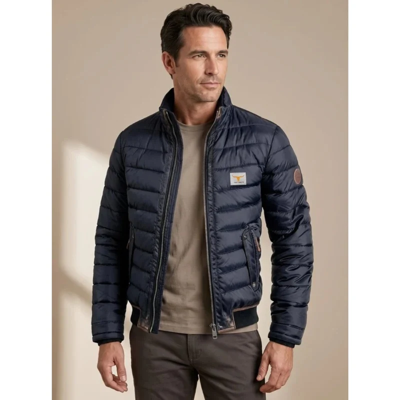 Julius | Herren Dunkelblaue Steppjacke mit Kragen, Reißverschluss und Bündchen