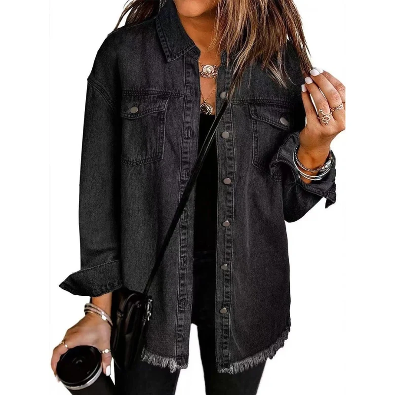 Waltraud | Damen Jeansjacke mit Knöpfen und Fransen