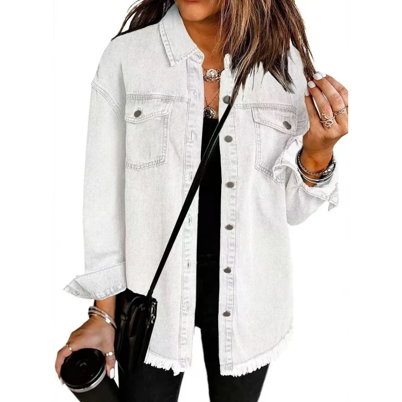Waltraud | Damen Jeansjacke mit Knöpfen und Fransen