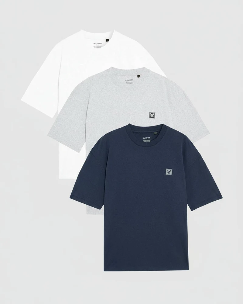 Lyle & Scott 3er-Pack Herren-T-Shirts (lässige Passform) | Weiß/Hellgrau meliert/Marineblau