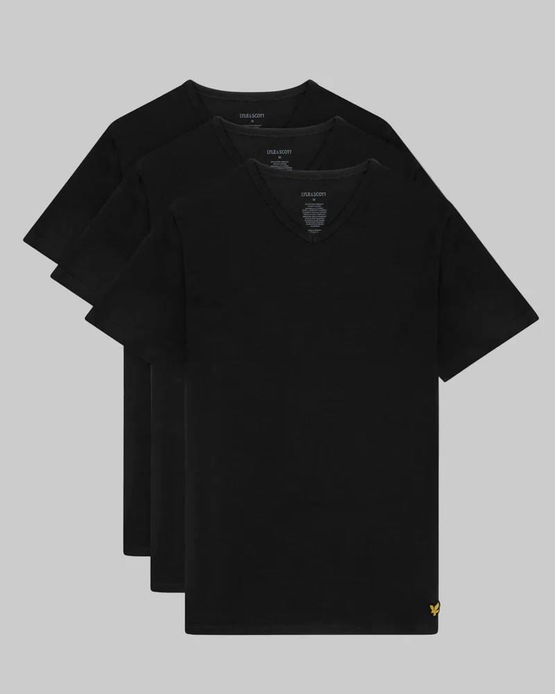Lyle & Scott Herren-Loungewear-T-Shirts mit V-Ausschnitt, 3er-Pack | Tiefschwarz