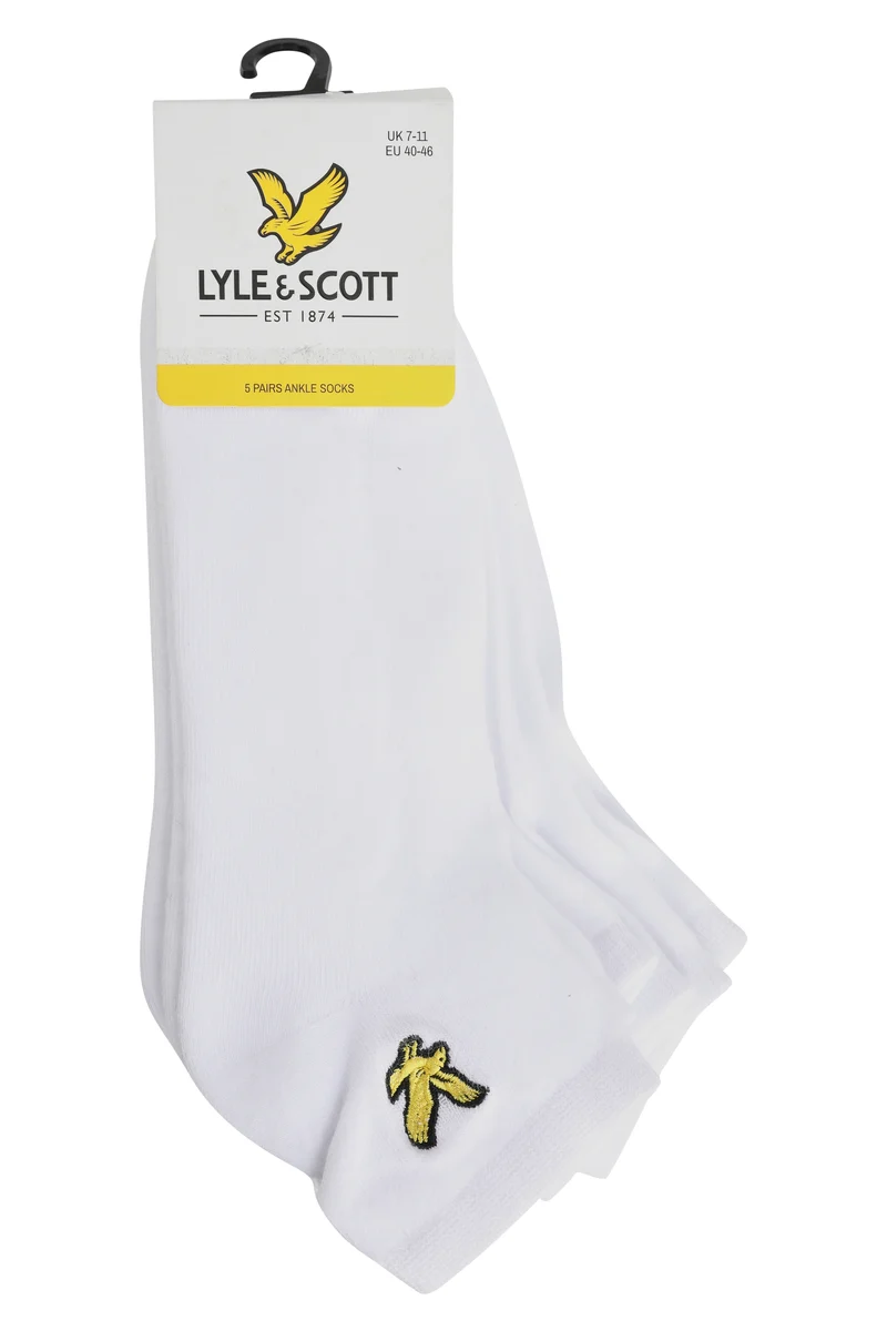 Lyle & Scott Ruben Herren-Knöchelsocken | 5er-Pack | Weiß