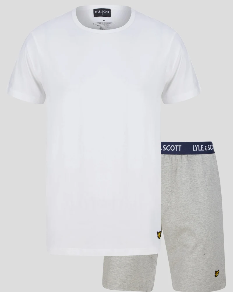 Lyle & Scott Herren-Pyjama-Set Charlie | Weiß/Hellgrau