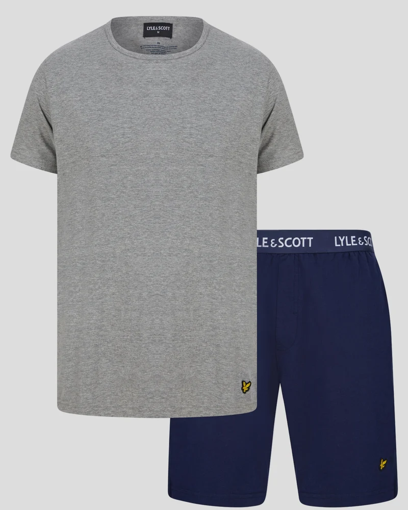 Lyle & Scott Herren-Pyjama-Set Charlie | Graumelierter Kurzmantel