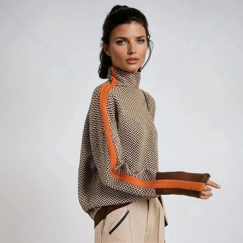 Greta | Damen Rollkragenpullover mit Muster und weitem Schnitt