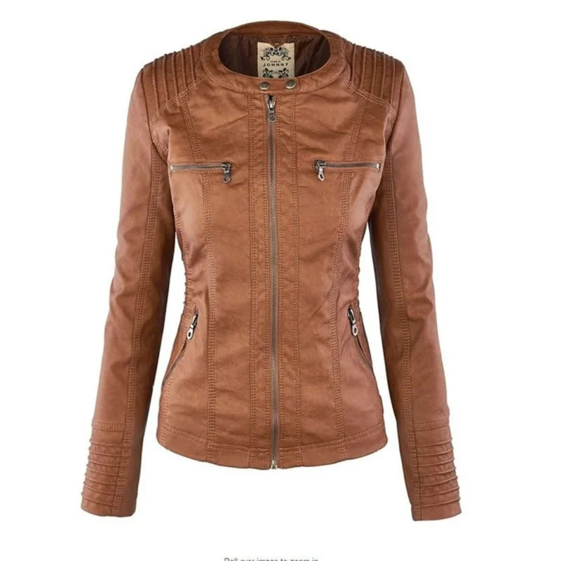 Nadine | Damen Kunstleder Bikerjacke mit Kapuze