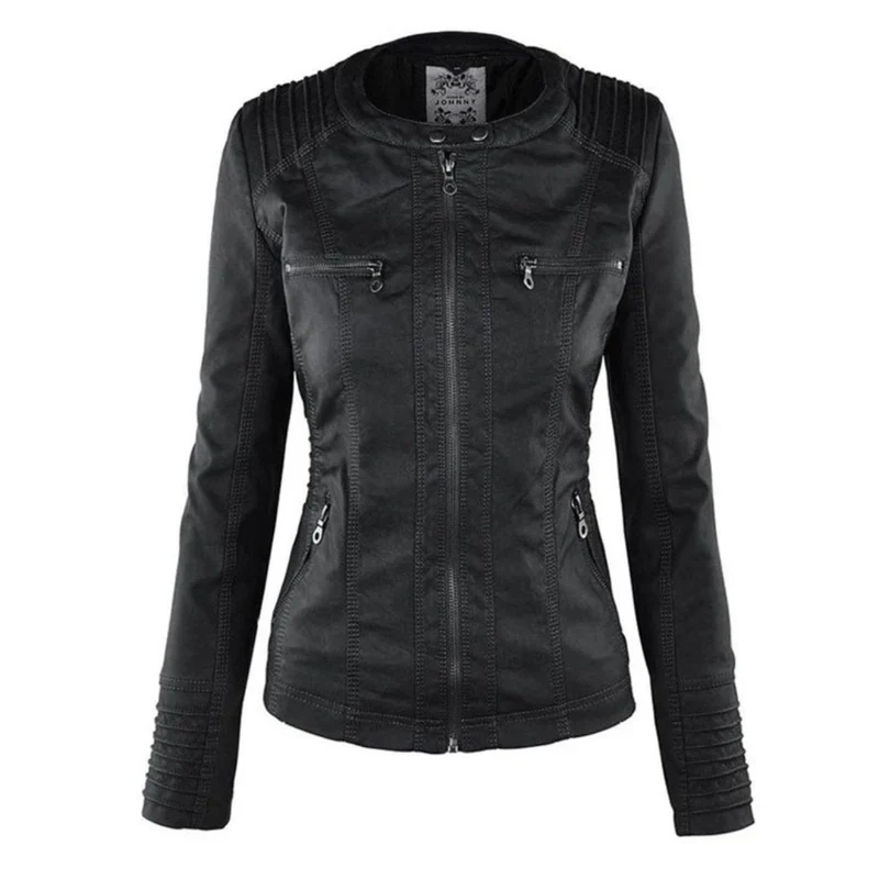 Nadine | Damen Kunstleder Bikerjacke mit Kapuze