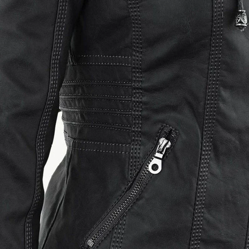 Nadine | Damen Kunstleder Bikerjacke mit Kapuze