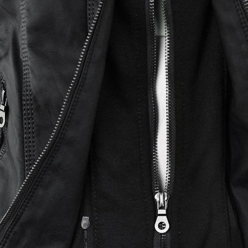 Nadine | Damen Kunstleder Bikerjacke mit Kapuze