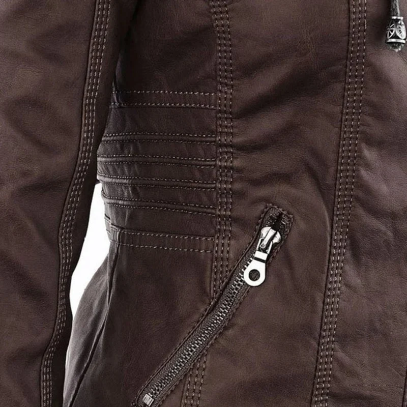 Nadine | Damen Kunstleder Bikerjacke mit Kapuze