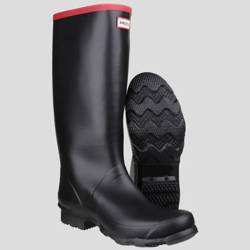 Hunter Unisex-Gummistiefel mit Argyll-Muster und hohem Knie | Schwarz