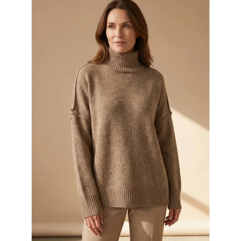 Veronika | Damen Rollkragenpullover mit Oversize Schnitt, Langarm und Weitem Körper