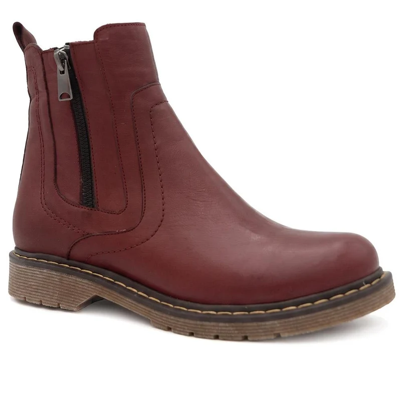 Leather Zip Up Ankle Boots - BELYNR44000 / 330 159 - Burgundy