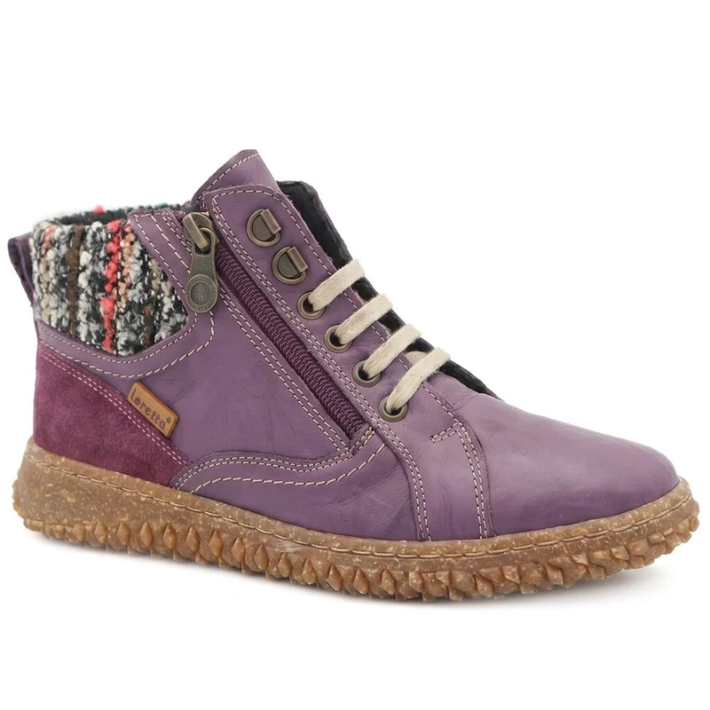 Loretta Zip & Lace Knitted Cuff Ankle Boots - HAK44000 / 329 615 - Purple