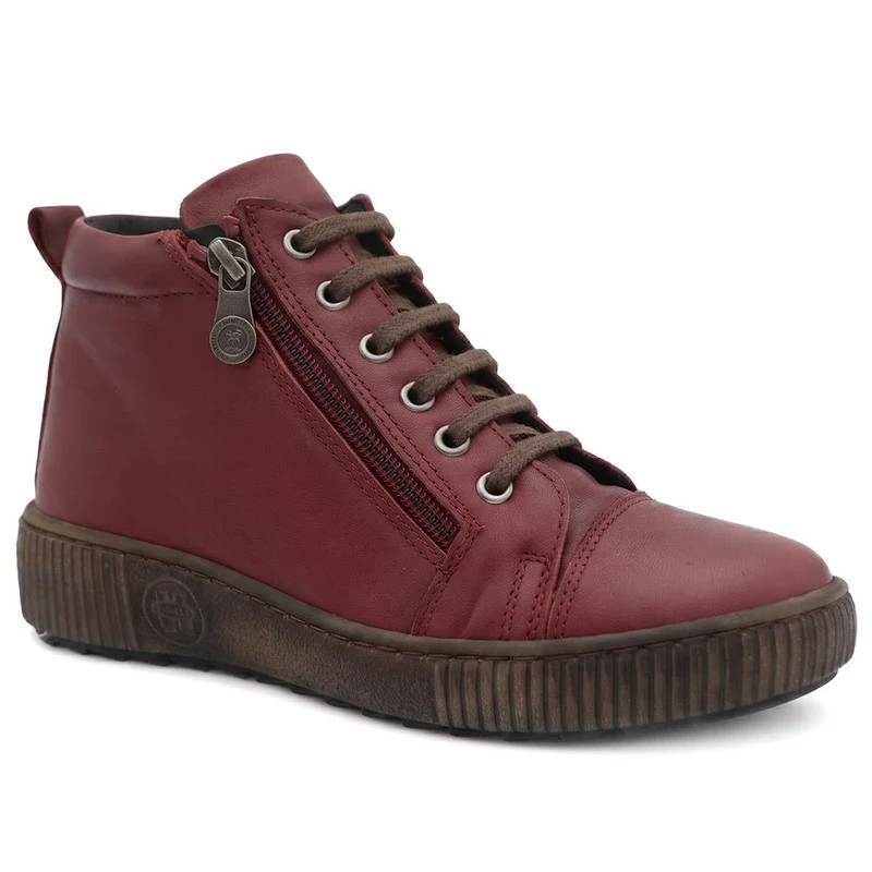 Leather Lace-Up Boots - HAK40013 / 326 039 - Burgundy