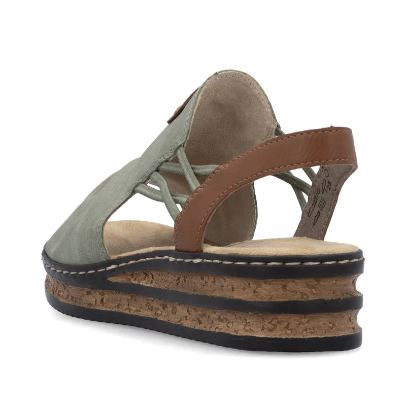 Rieker Damen-Sandalen mit Keilabsatz und Fersenriemen | Grün