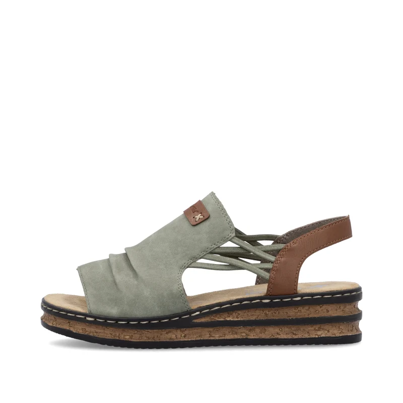 Rieker Damen-Sandalen mit Keilabsatz und Fersenriemen | Grün