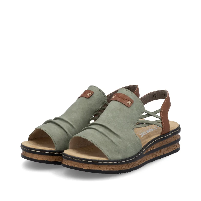 Rieker Damen-Sandalen mit Keilabsatz und Fersenriemen | Grün