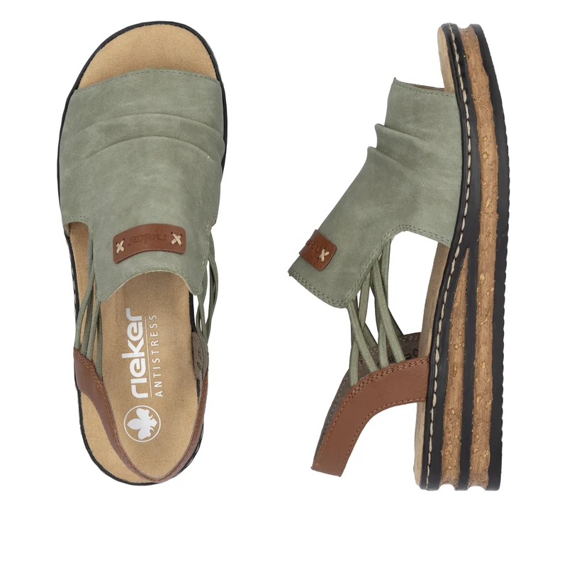 Rieker Damen-Sandalen mit Keilabsatz und Fersenriemen | Grün