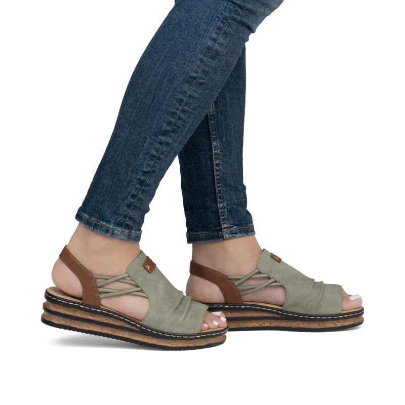 Rieker Damen-Sandalen mit Keilabsatz und Fersenriemen | Grün