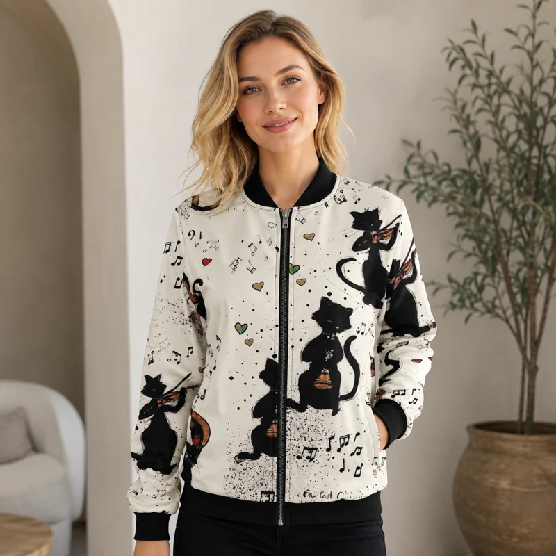 Ulrike | Damen Bomberjacke mit Reißverschluss, Blumenmuster und Besonderem Design