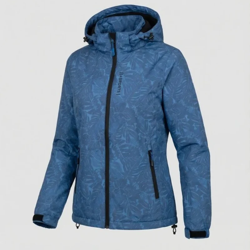 Miriam | Damen Wasserdichte Regenjacke mit Kapuze, Langer Schnitt und Muster Optik