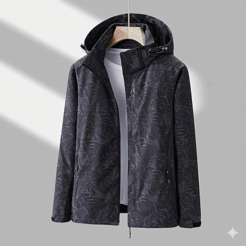 Miriam | Damen Wasserdichte Regenjacke mit Kapuze, Langer Schnitt und Muster Optik