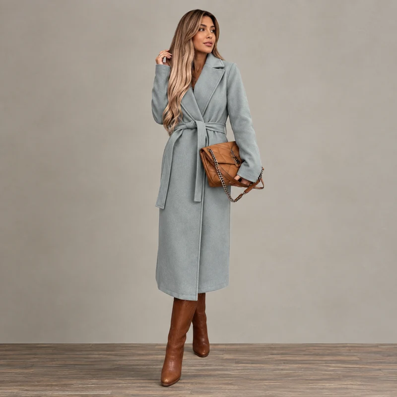 Rosalie | Damen Winterjacke mit Gürtel, Langer Mantel mit Besonderem Schnitt